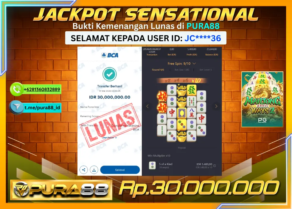 PURA88 JACKPOT MAHJONG WAYS 2 Rp 30.000.000,- LUNAS